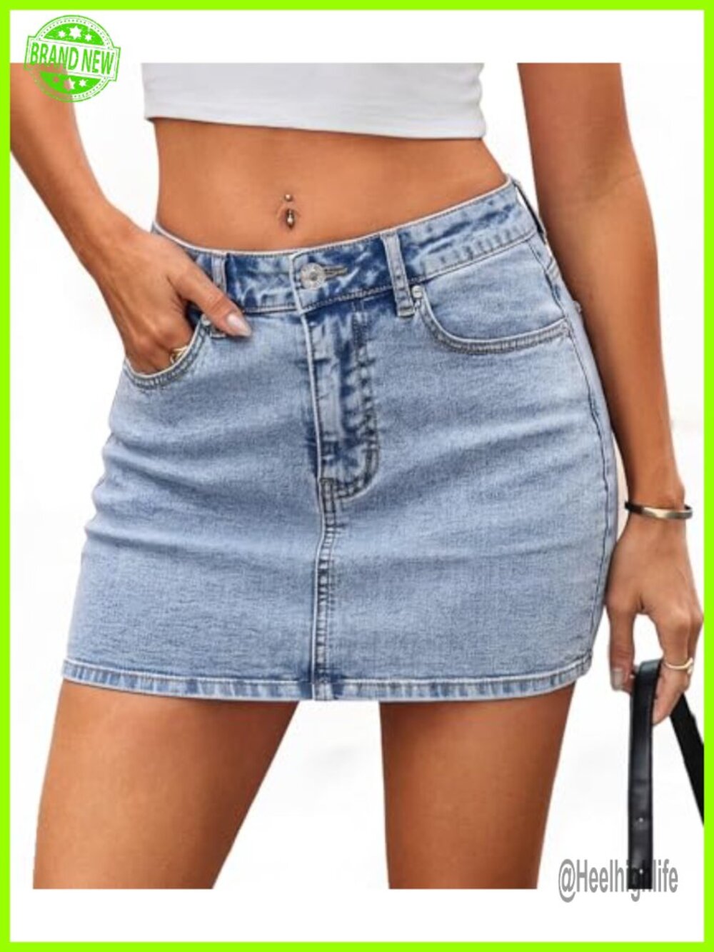 Mini Low Rise Denim Skirt with Pockets Cotton Blend Y2K Bodycon